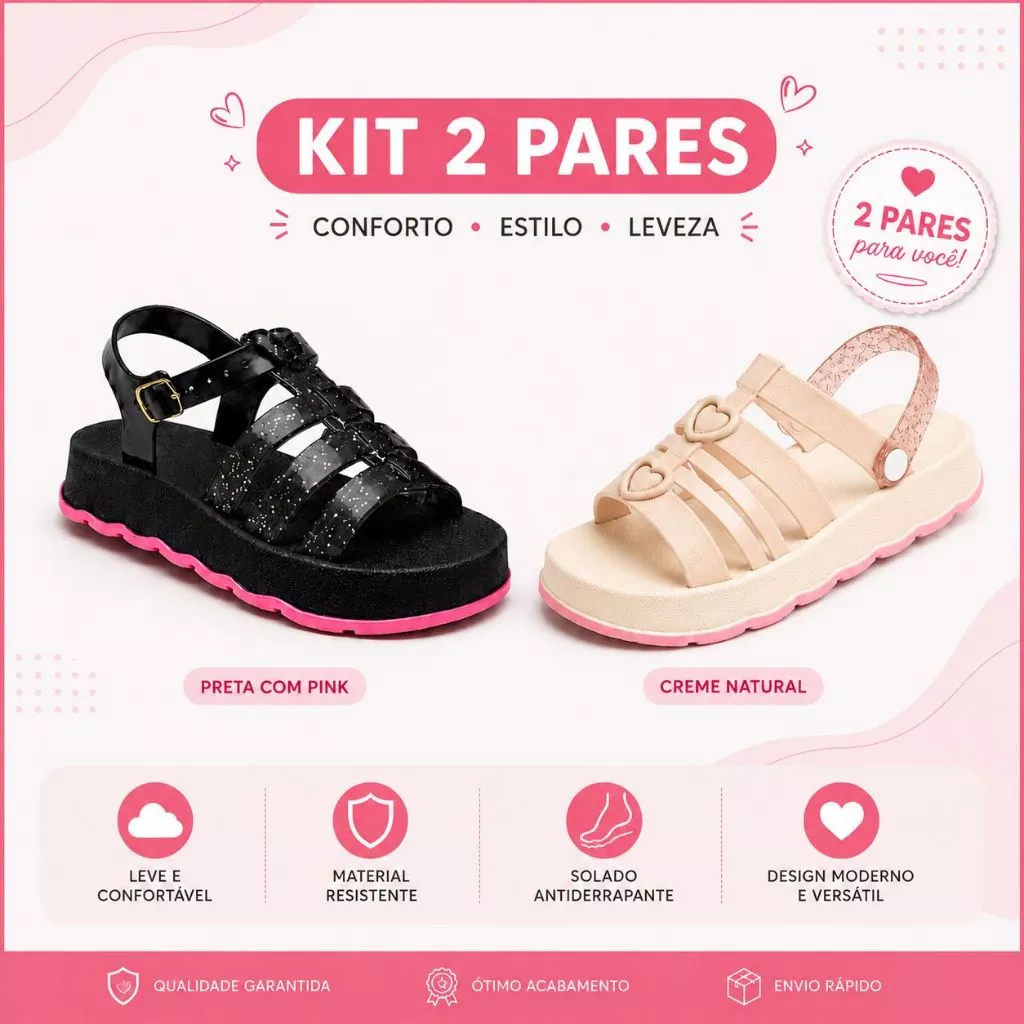 Sandália Infantil KIT 2 PARES ZIP♥️  NOVIDADE 2026 linda Papete juvenil