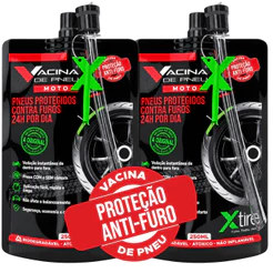 Kit 2 unidades Vacina de Pneu moto Xtire P/ Pneus com Câmara e sem Câmara Selante de Pneu Antifuro