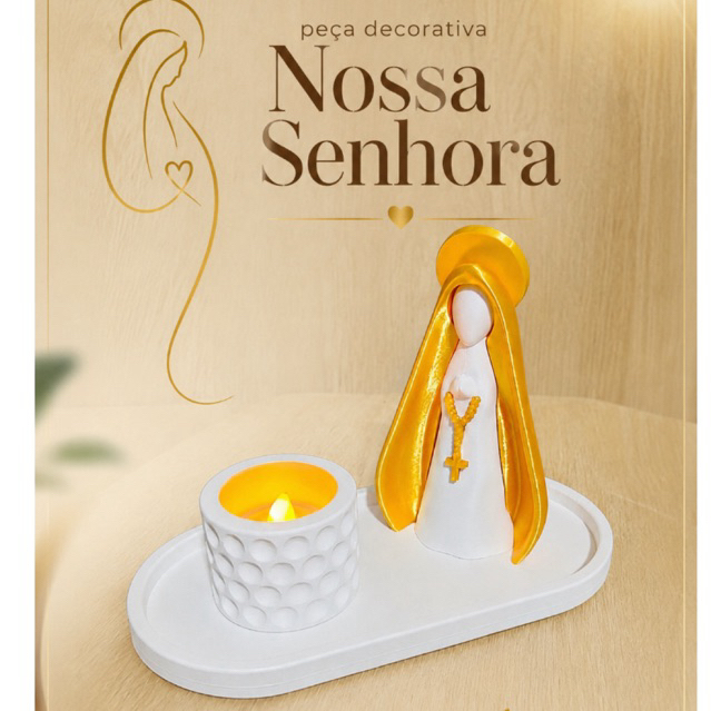 Kit decorativo Nossa Senhora das Graças - Bandeja, Porta Vela e Nossa Senhora - * Não acompanha vela de led*