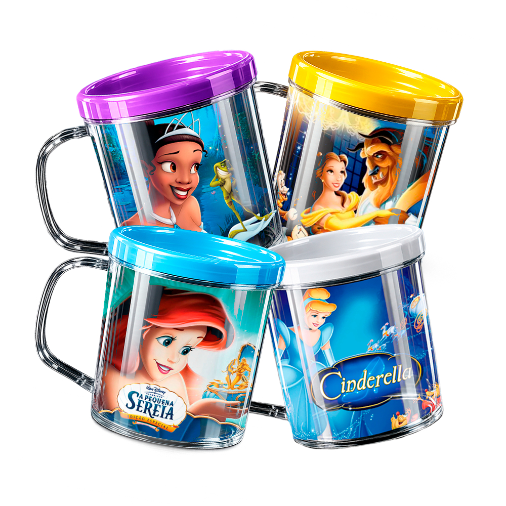 KIT 10 Canecas Personalizadas Lembrancinha de Aniversário Festa Infantil Princesas