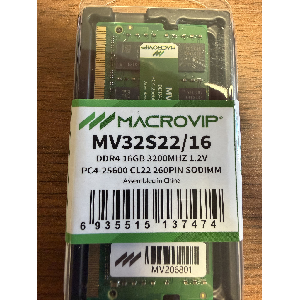 Memória RAM 16GB DDR4 3200MHz Macrovip MV32S22/16 SODIMM Notebook PC4-25600 CL22