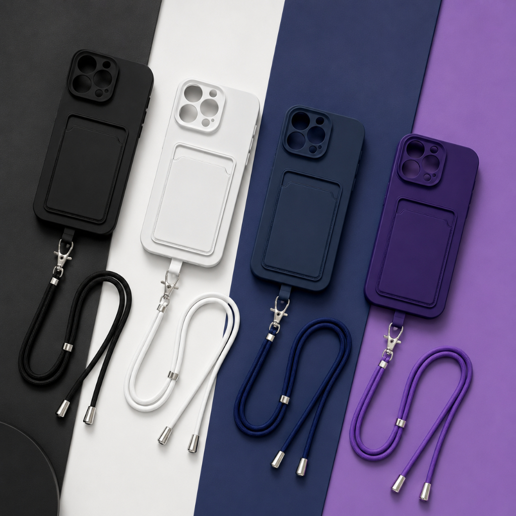 Capa Capinha iPhone 14 13 12 11 PRO MAX XS XR 8PLUS 7PLUS Porta Cartão com Cordão Ajustável