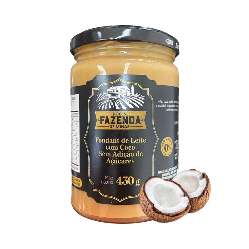 Doce de Leite / Fondant de Leite com coco sem adição de açúcar Fazenda de Minas
