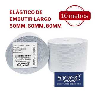 Elástico de Embutir Largo 50, 60 e 80mm Branco Cru Chato para Costura Roupa Cós Alto Calça AGGI
