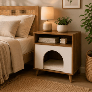 Mesa De Cabeceira Retrô Off White Nicho Pet Porta Cama Cachorro Gato Multiuso Móvel Decorativo Luxo