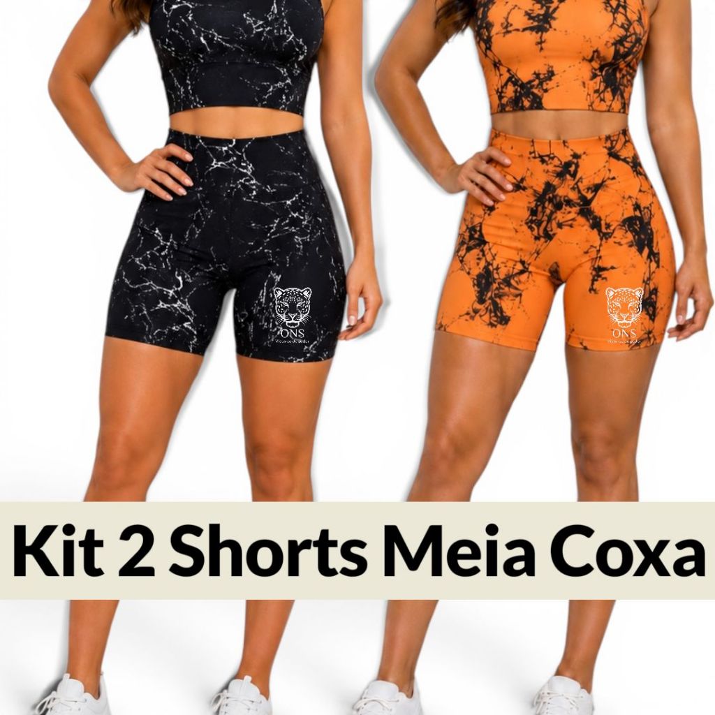 Imagem Kit 2 Shorts Feminino Academia Marmorizado Roupa GInástica Fitness CIntura Alta Premium