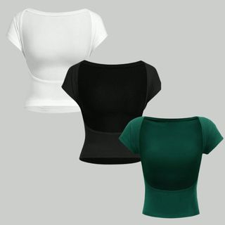 Kit 3 Blusas Costas Nuas Decote Redondo Manga Curta Moda Verão 2026 Gringa Blogueira