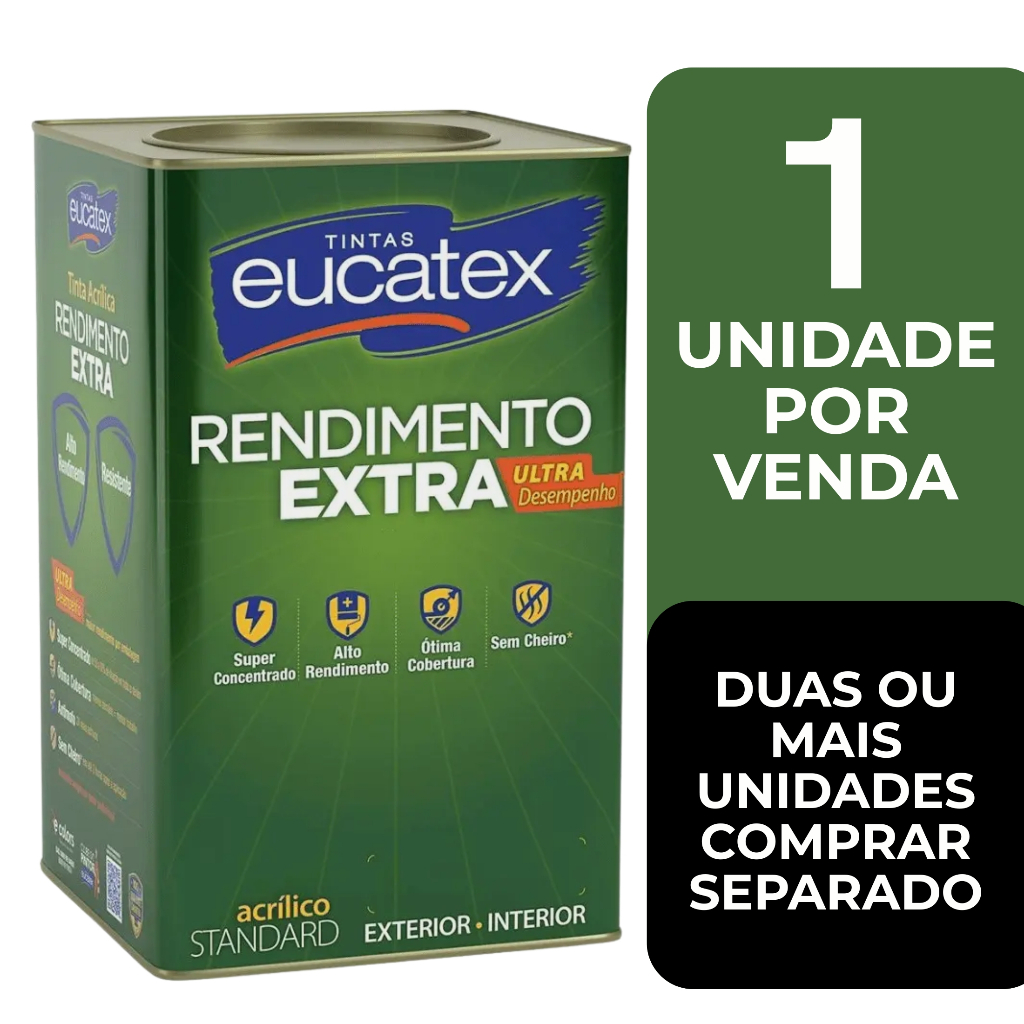 Lata de 18 litros da tinta acrílica Eucatex Rendimento Extra sem cheiro, cor branca