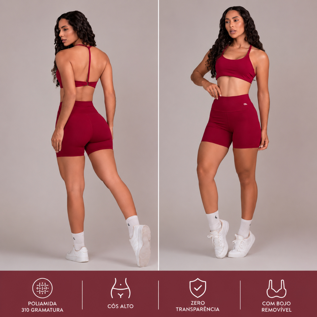 Conjunto Short e Top em Poliamida Bojo Removível Zero Transparência Academia Treino Corrida Premium