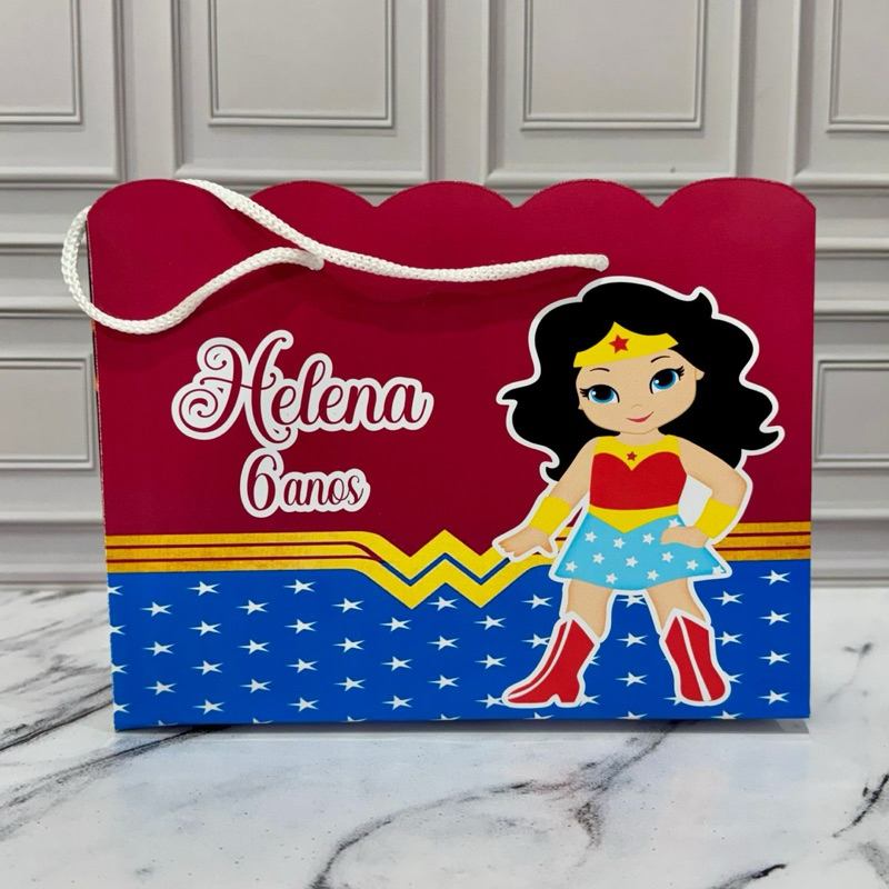 Sacolinha G Nuvem Personalizada Mulher Maravilha/ para festa infantil / Papelaria/ sacola/ aniversário