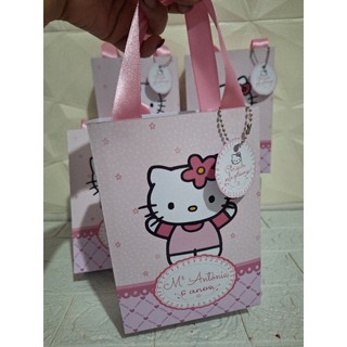 SACOLINHA PERSONALIZADA HELLO KITTY/LEMBRANCINHA HELLO KITTY/ALÇA DE CETIM + TAG + CORRENTINHA