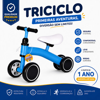 Triciclo Infantil De Equilíbrio Brinquedo Mini Bicicletinha Para Bebês Sem Pedal - Cor Azul