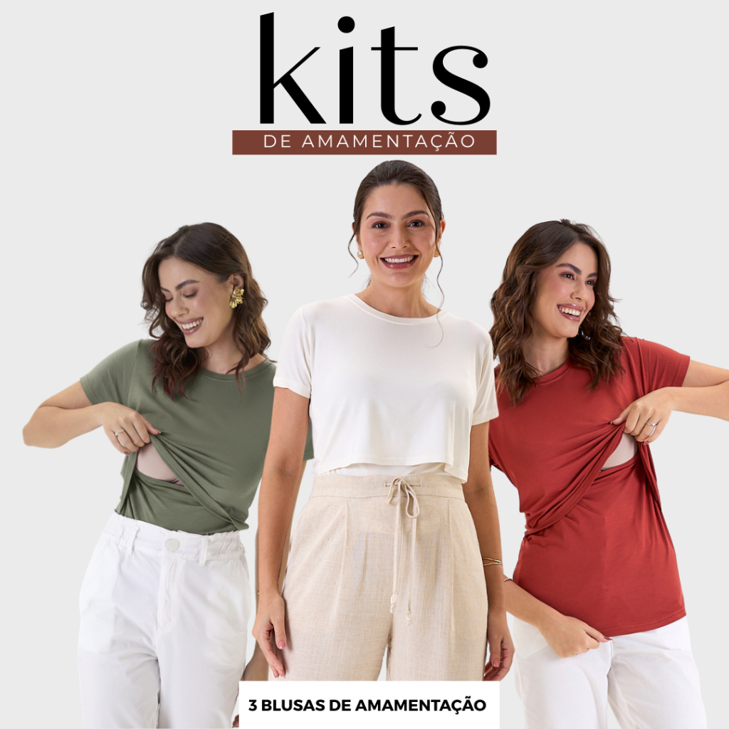 KIT 3 BLUSAS DE AMAMENTAÇÃO | TERRACOTA • OFF • VERDE NATURE