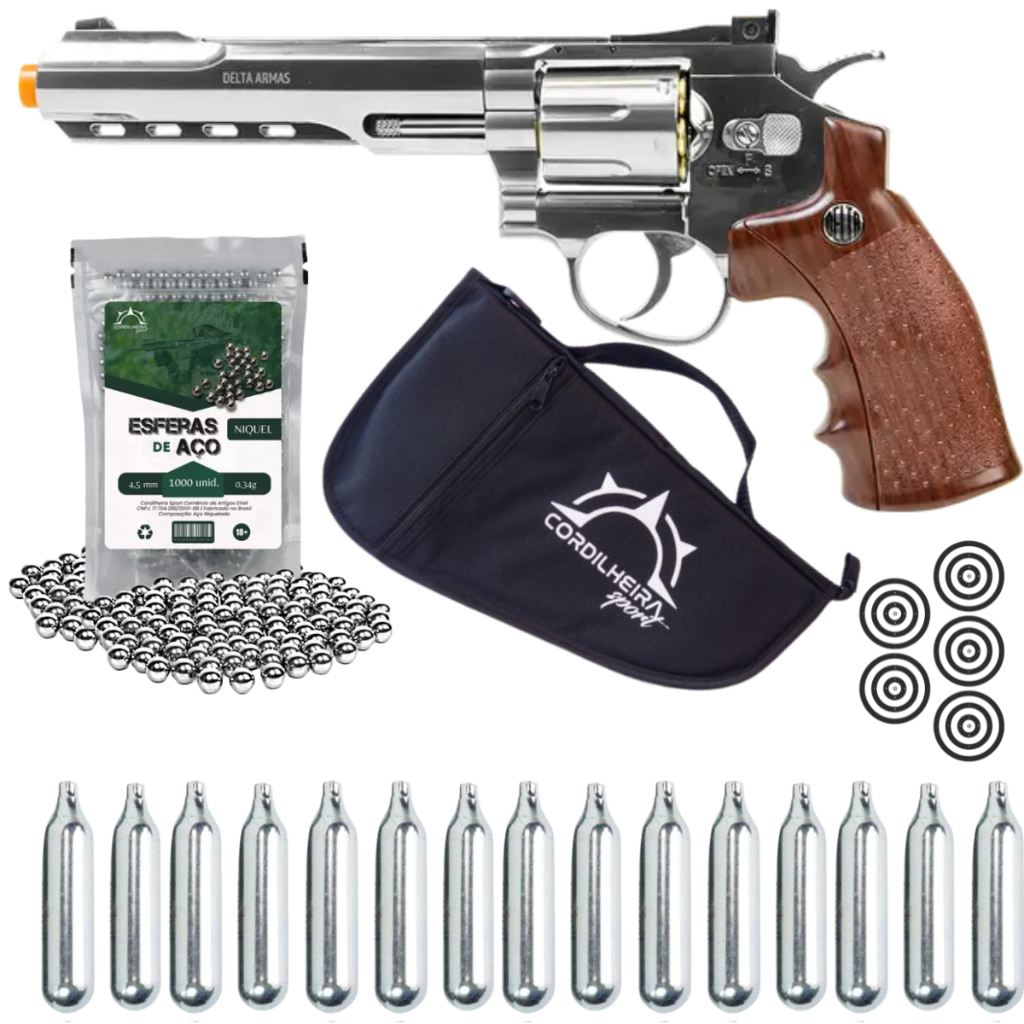Revólver Full metal Delta W702s CO2 4,5mm Rossi + Combos Premium