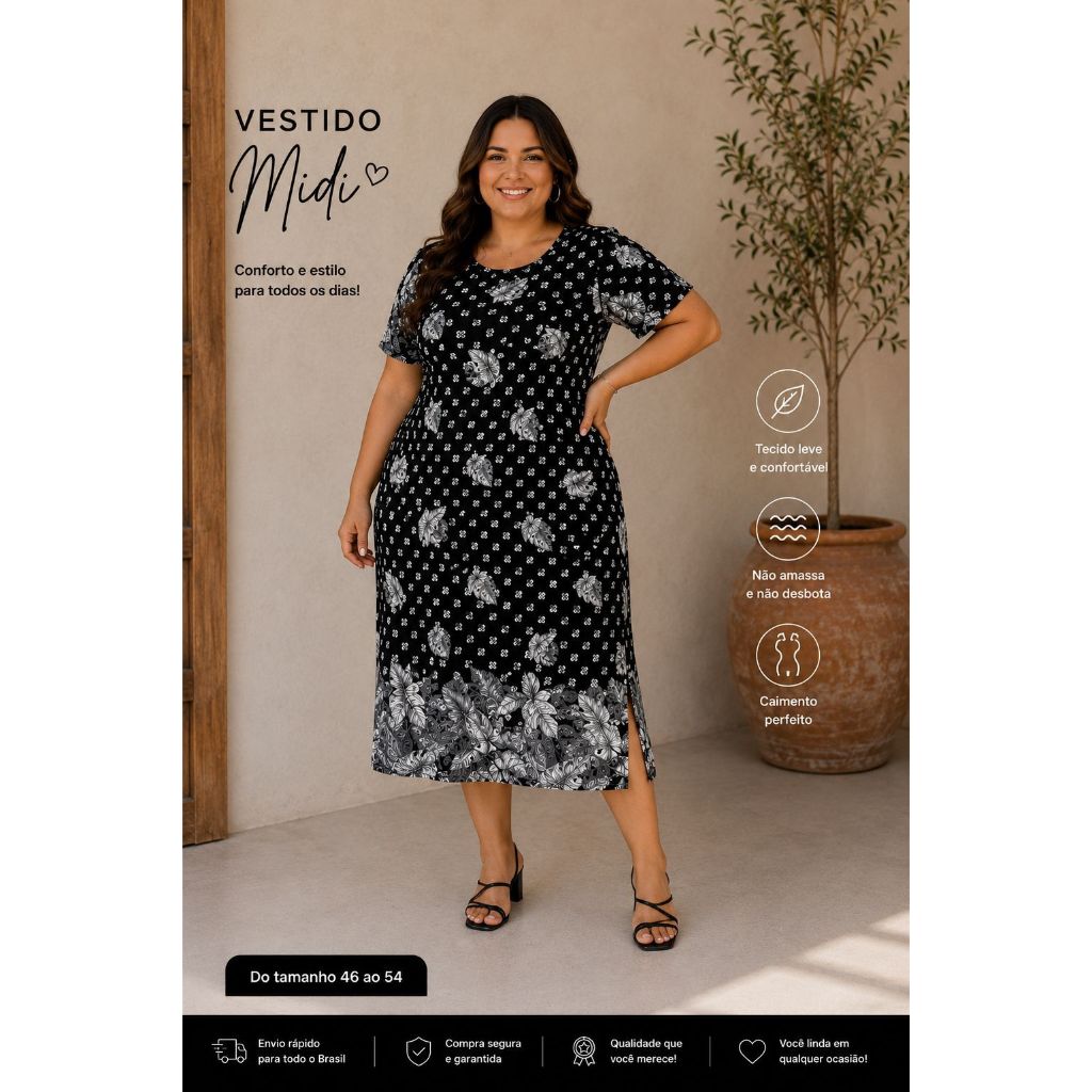 Vestido Plus Size Liganete do G ao G5 Moda feminina Evangélica  Confortável
