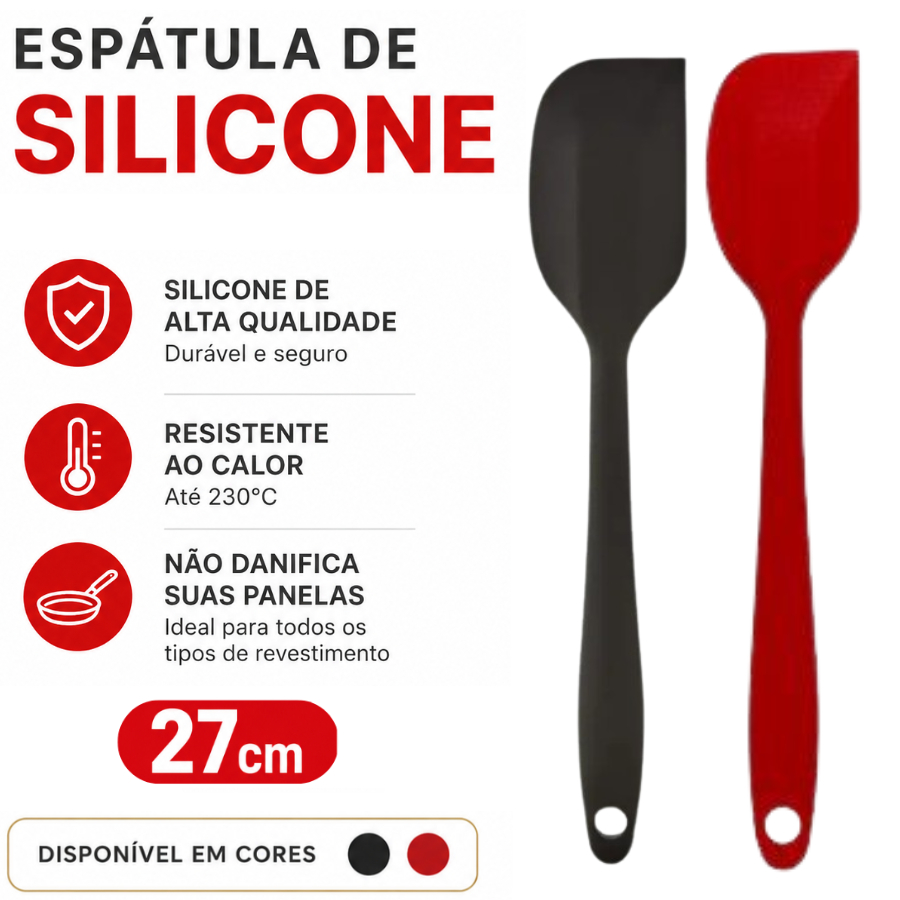 Espatula De Silicone 27CM Utensilio De Cozinha Resistente Ao Calor Preto E Vermelho Raspadora Culinaria