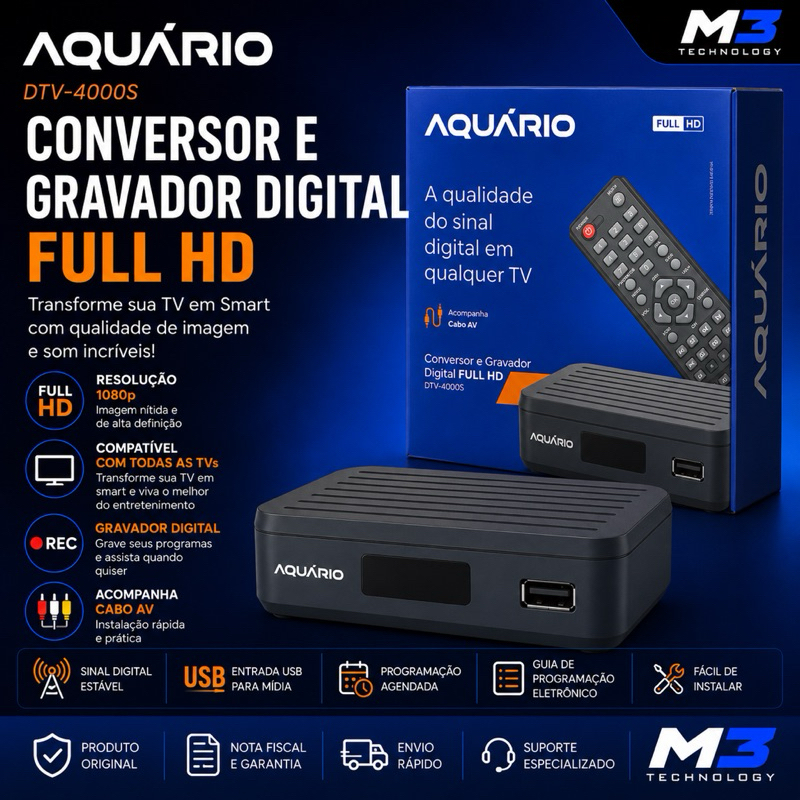 Conversor e Gravador Digital Full HD Aquário DTV-4000S HDMI USB PVR HDTV Conversor para TV Analógica