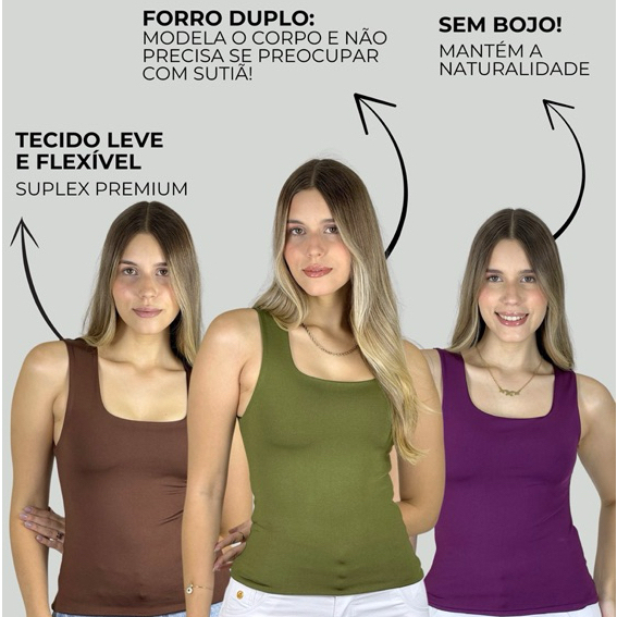 BLUSA FEMININA REGATA ECOCLUB EM SUPLEX SOFT DUPLO 100%FORRADA VESTE PERFEITA MODA BLOGUEIRA — imagem 2 de 2