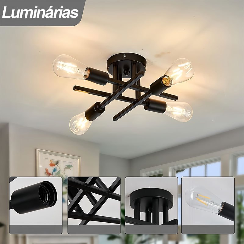 Pendente Lustre Teto Moderno Luminária Para Sala Jantar Preto 4 Lâmpadas 110v-240v