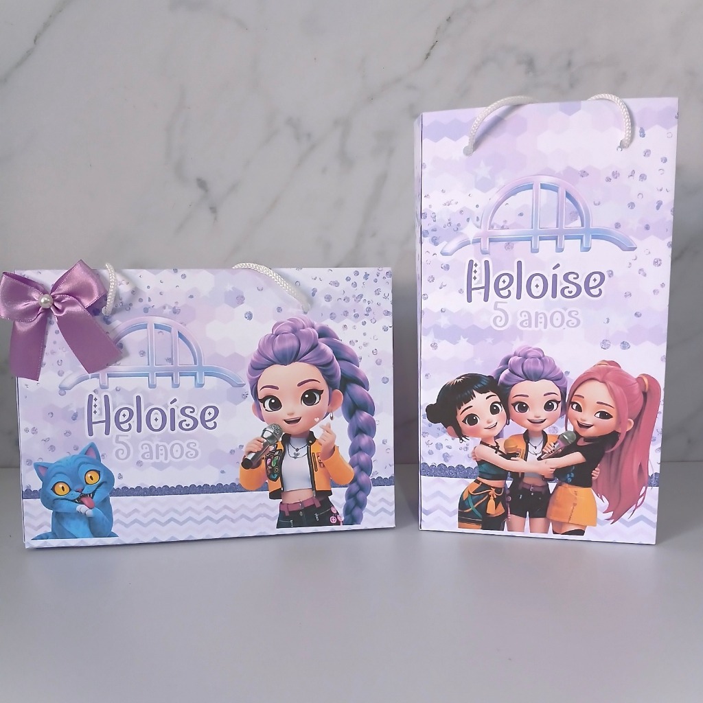 Sacolinha Personalizada Guerreiras K-Pop - Pegue e Monte - Lembrancinhas Festa Aniversário