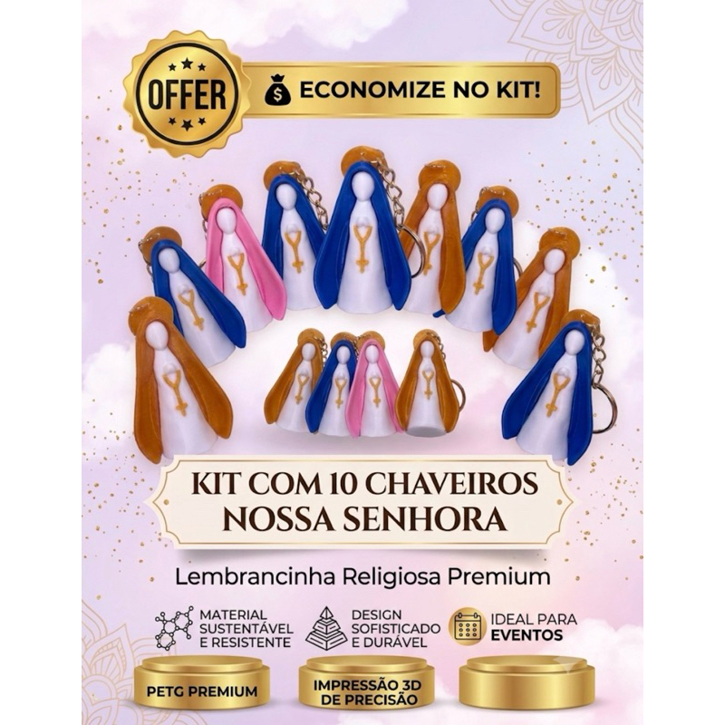 Kit 10 lembrancinhas Nossa Senhora Aparecida | chaveiro 6cm - Ideal para Batizado, Casamento,  Eucaristia, Crisma