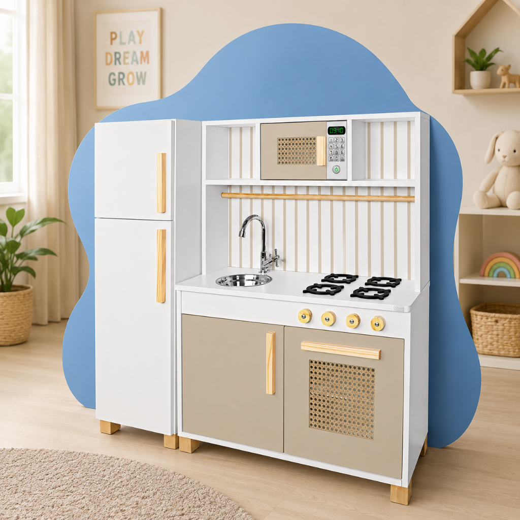Cozinha Infantil Retro Geladeira Madeira Brinquedo Pedagógico Criança Faz de Conta Chef M…