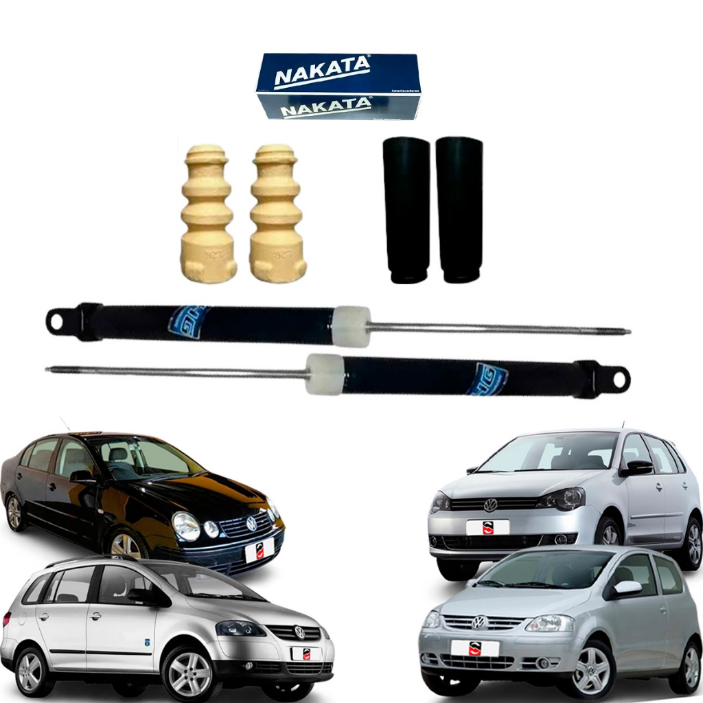 Par Amortecedor Traseiro Nakata + Kit Batente Para Vw Fox