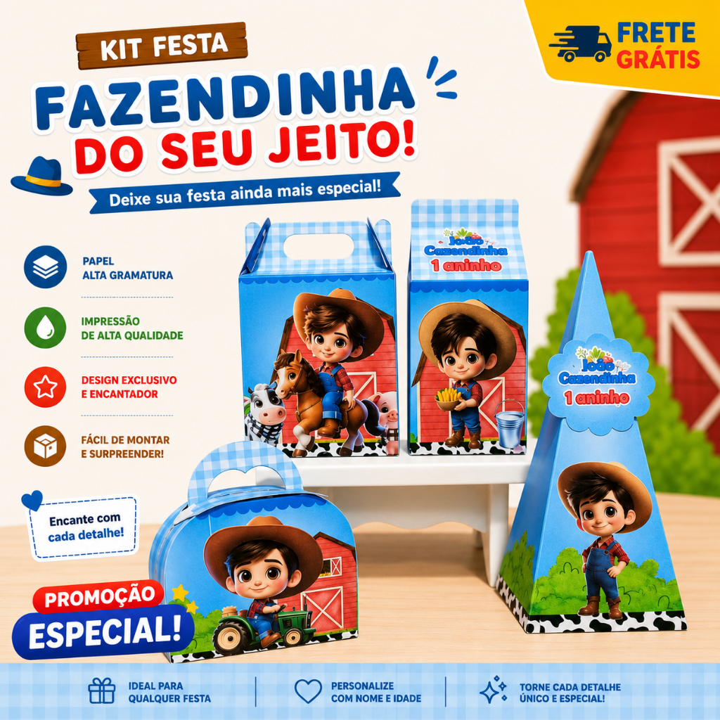 KIT FESTA  FAZENDINHA | PERSONALIZADOS LEMBRANCINHAS CAIXINHAS PARA DECORAÇÃO FAZENDINHA | PEGUE E MONTE