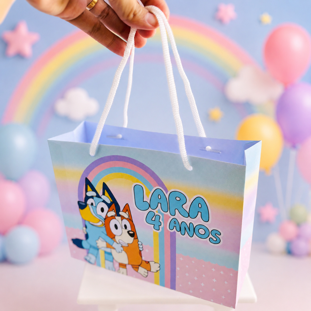 (pegue e monte) sacolinha personalizada bluey e bingo (pegue e monte) para lembrancinha de festa