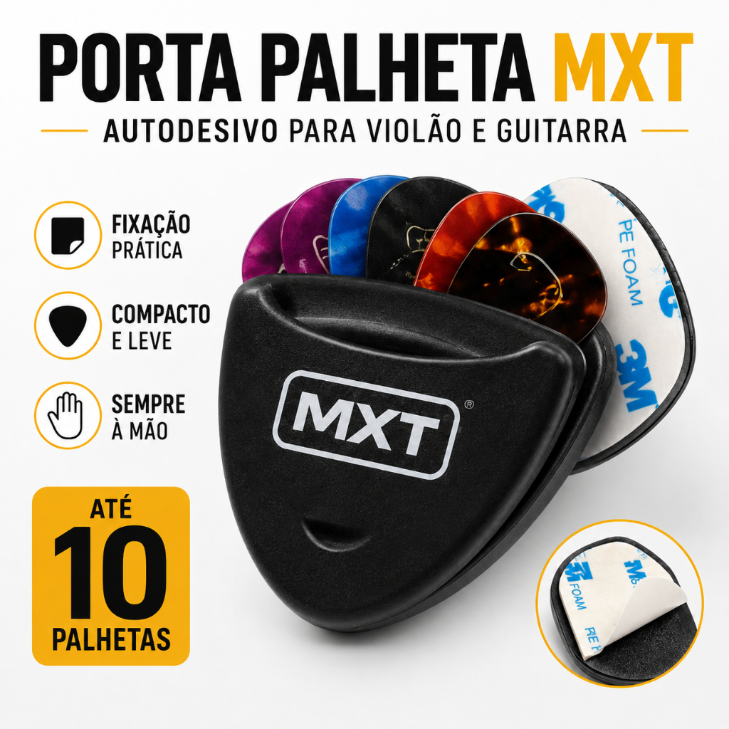 Porta Palheta Autoadesivo MXT Para Violão Guitarra Até 10 Palhetas Organizador