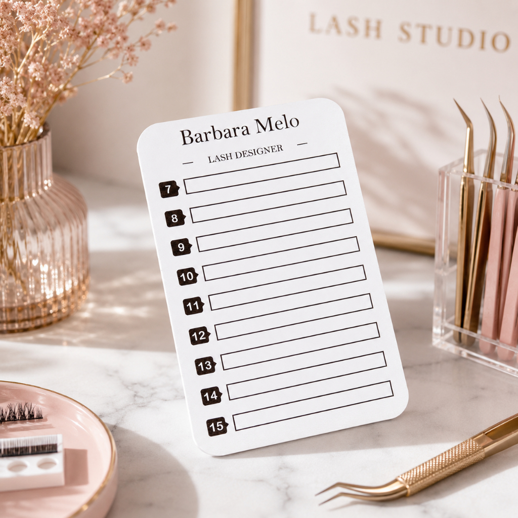 Kit 2 Placas Organizadora De Cílios Personalizada Em MDF Premium Branco Gravação a Laser