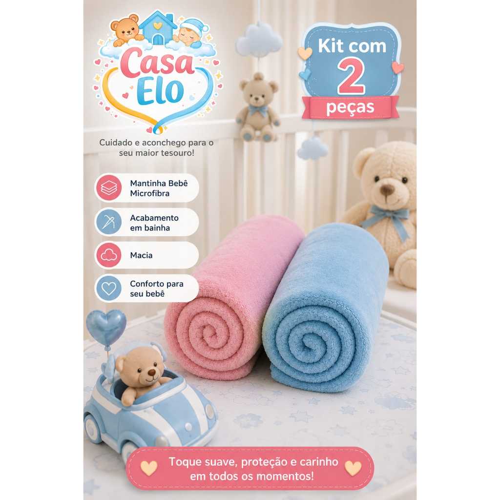 Kit 2 Mantinhas Bebê Soft, Manta Bebê 80x115cm Cobertor Bebê Microfibra Macio Enxoval Recém-Nascido Antiácaro