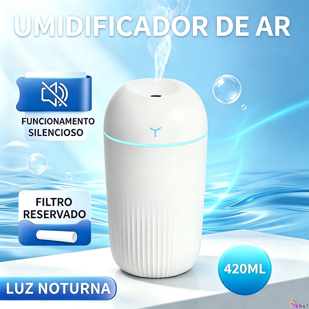 Umidificador De Ar E Aromatizador Para Quarto 420ML Difusor De Aromas Ultrassônico Purificador Ambiente