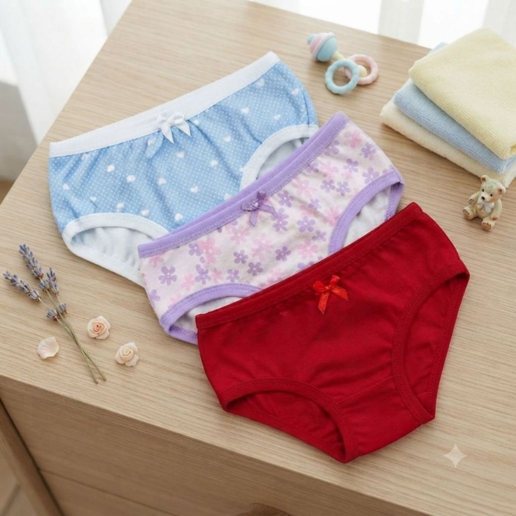 Kit 3 Calcinhas de Algodão Infantil Feminina Cós Elástico Confortável