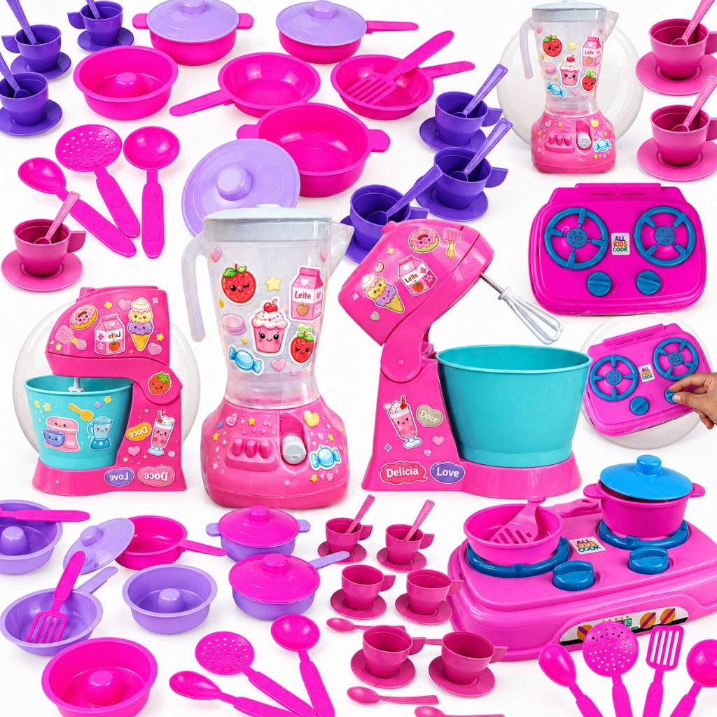 Kit Cozinha Infantil Completa Brinquedo Casinha Educativo Comidinhas, Panelinhas, Eletros, Batedeira