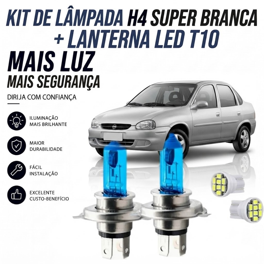 Lampada super branca farol BAIXO / ALTO + PINGO LED CHEVROLET CORSA 1994/2001