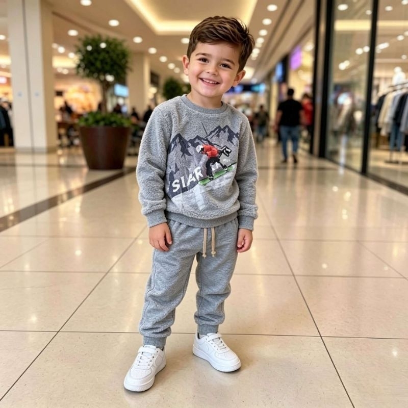 Conjunto infantil inverno menino casaco peluciado bem quentinho e calça moletom flanelado da marca Tileesul tamanho 4