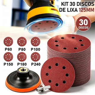 Kit 30 Discos Lixa 125mm Suporte para Furadeira Lixadeira com Velcro para Furadeira, Lixa…