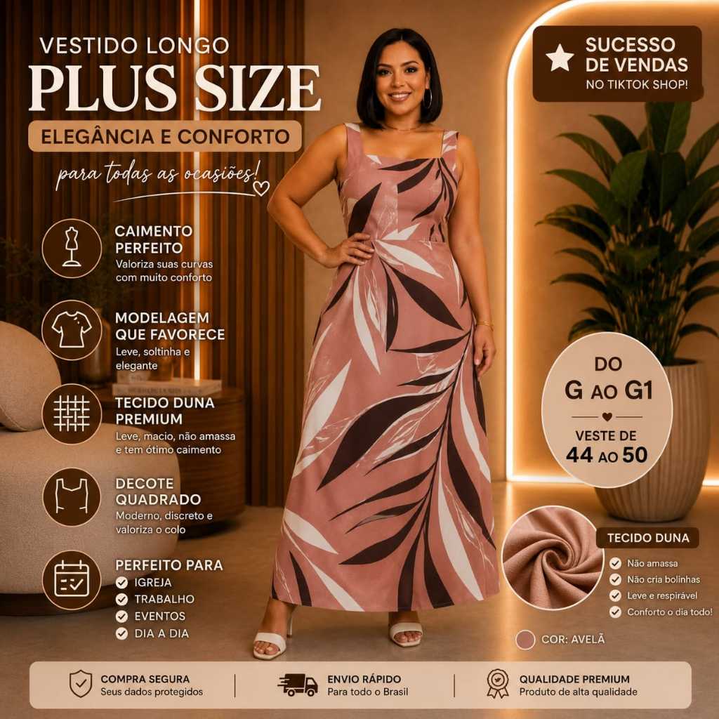 Vestido Feminino Plus Size -Duna Estampado G GG G1