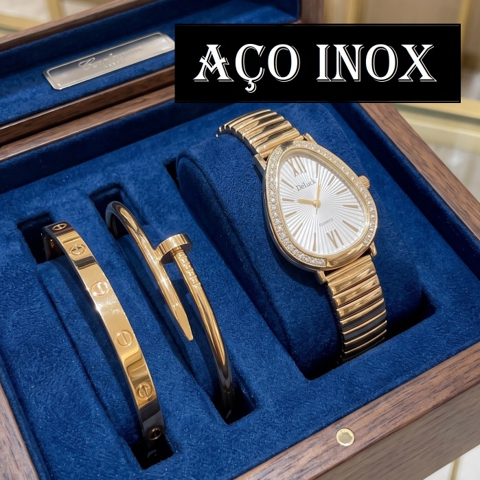Conjunto Relógio Feminino Luxo Premium