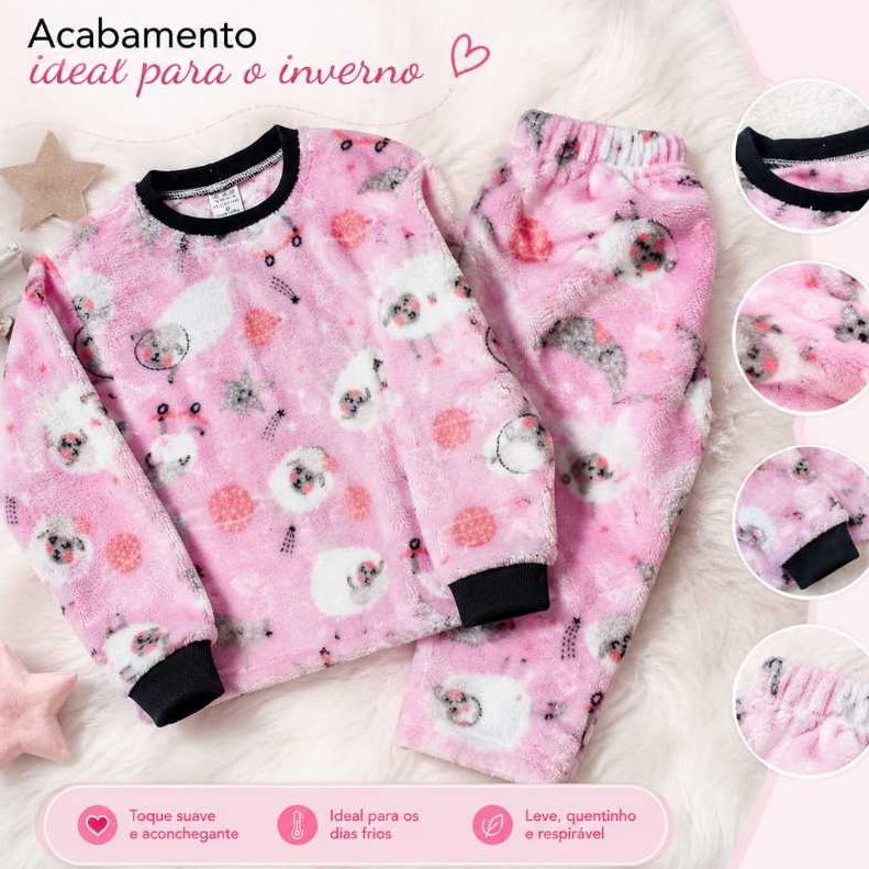 Conjunto Infantil  menina Quentinho Fleece Estampado Macio e Confortável