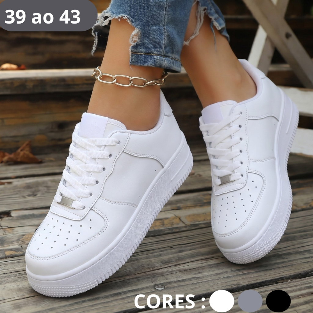 Tênis Feminino Casual  Moderno Com Cadarço Para Looks Femininos Confortáveis E Elegantes