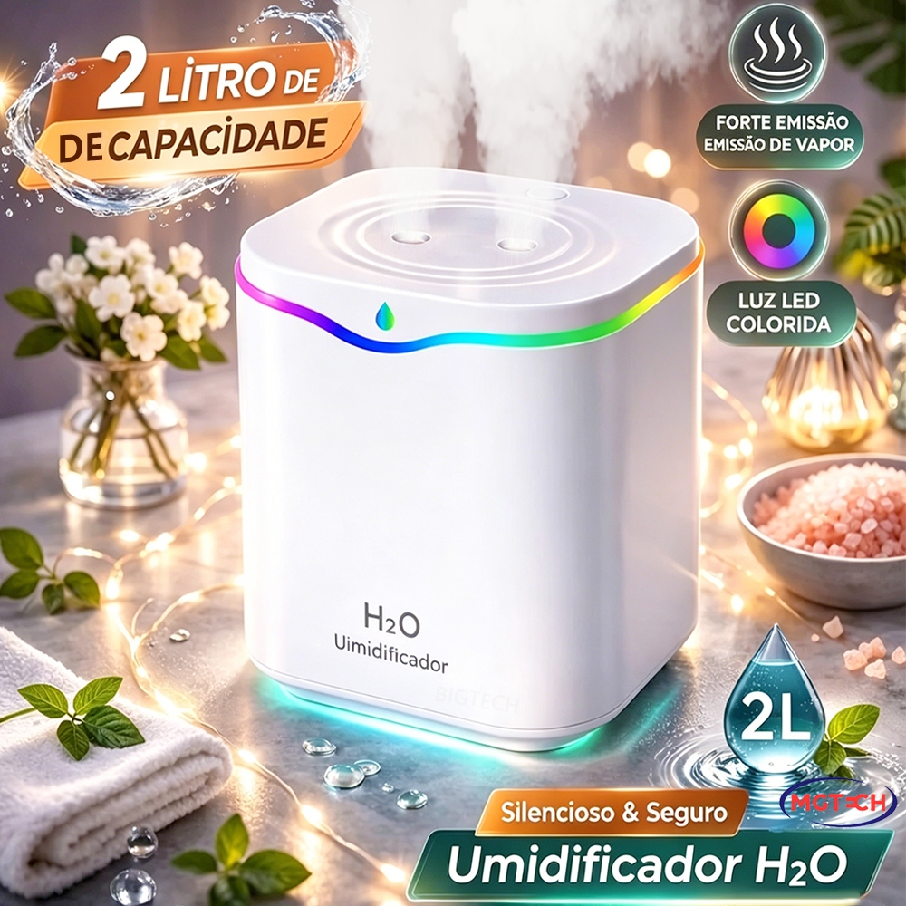 Umidificador De Ar Bico Duplo Aromatizador De Ambiente Grande Difusor Usb Led