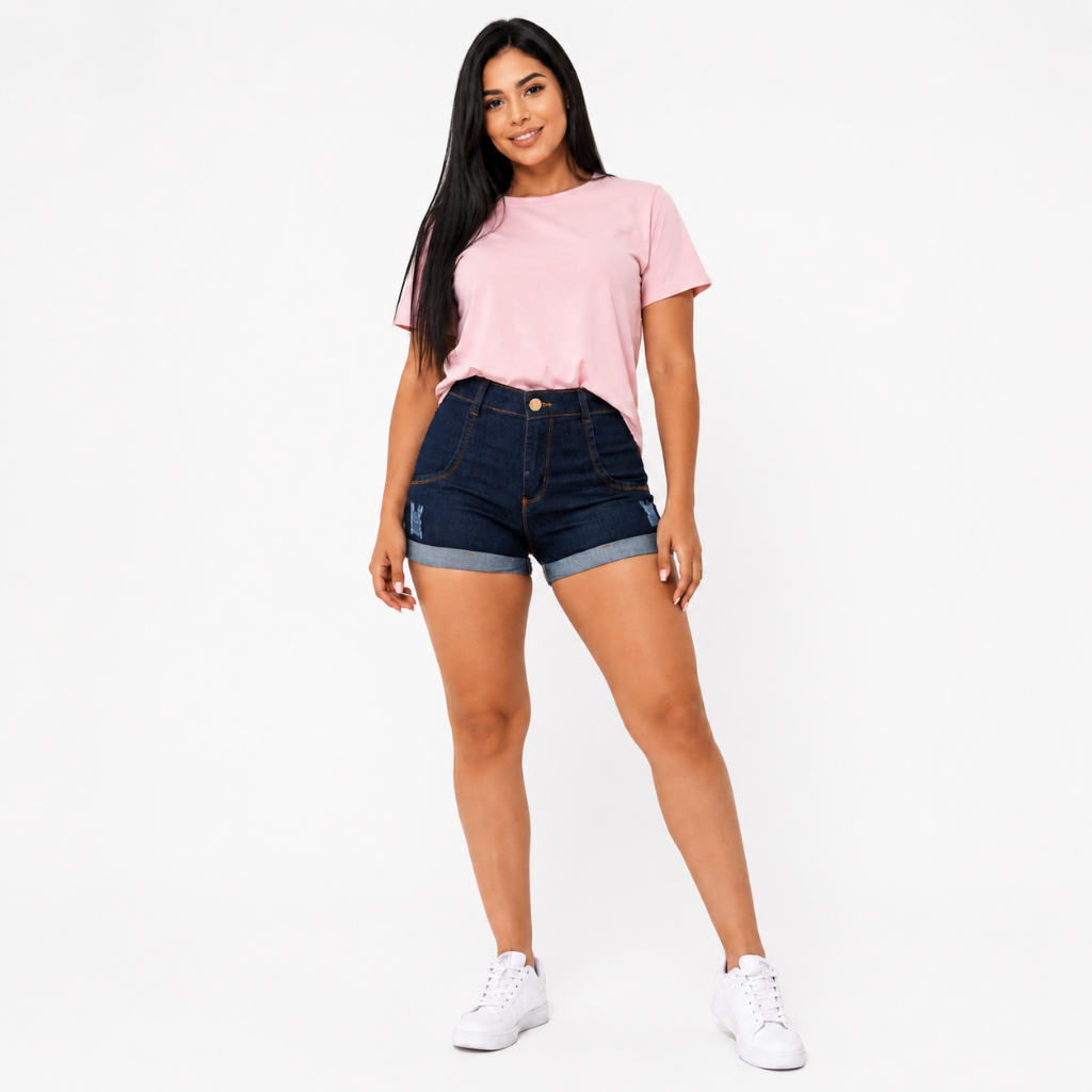Short Jeans Feminino Cintura alta Com Lycra Levanta Bumbum Verão 2026 Stillger