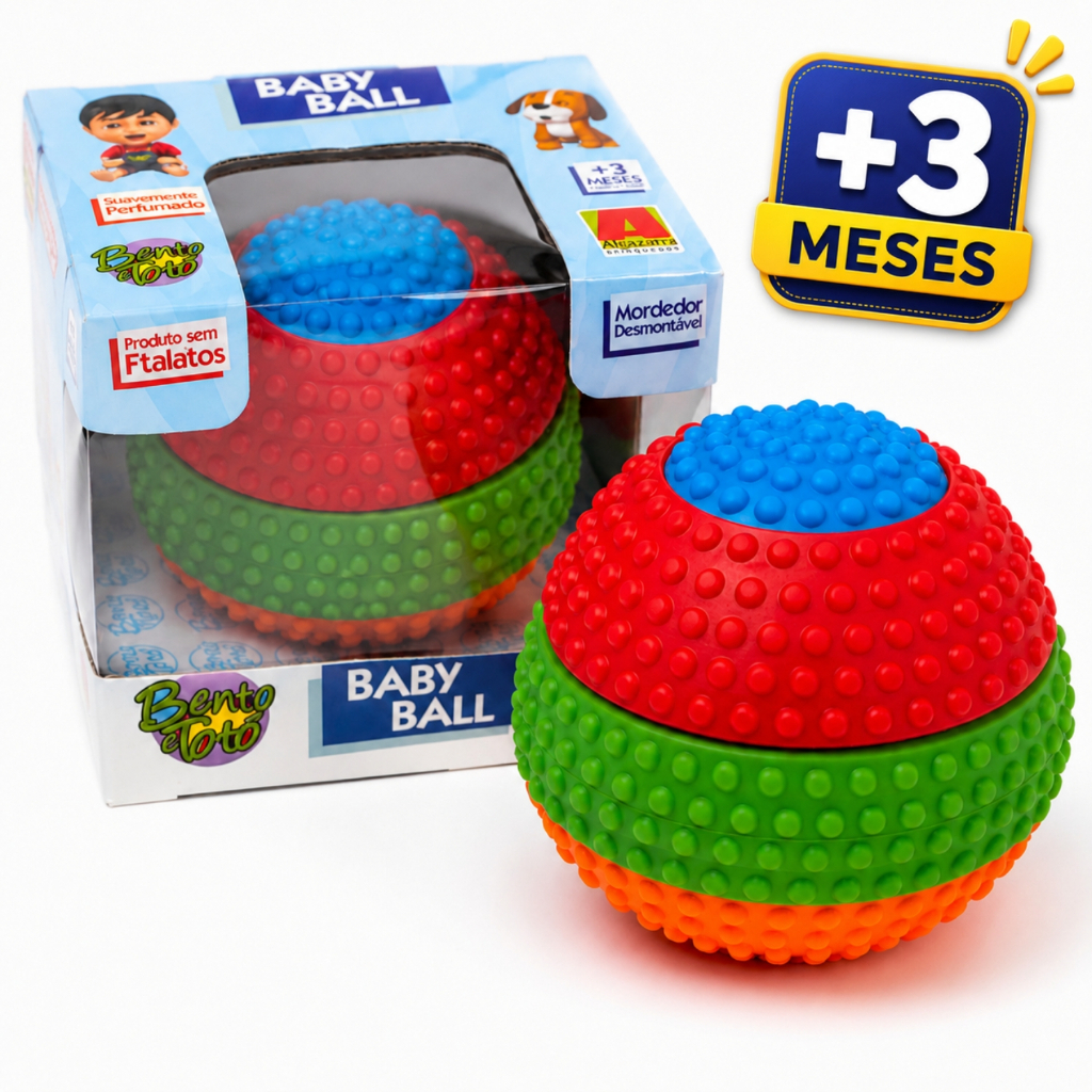 Mordedor Bebê Baby Ball Bento e Totó Brinquedo Sensorial Montessori Coordenação Motora