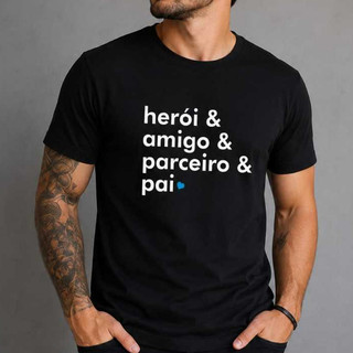 Camiseta Dia Dos Pais 100% Algodão Blusa Presente Dia Dos Pais Frases Herói Pai Fio 30.1 Camisa Básica