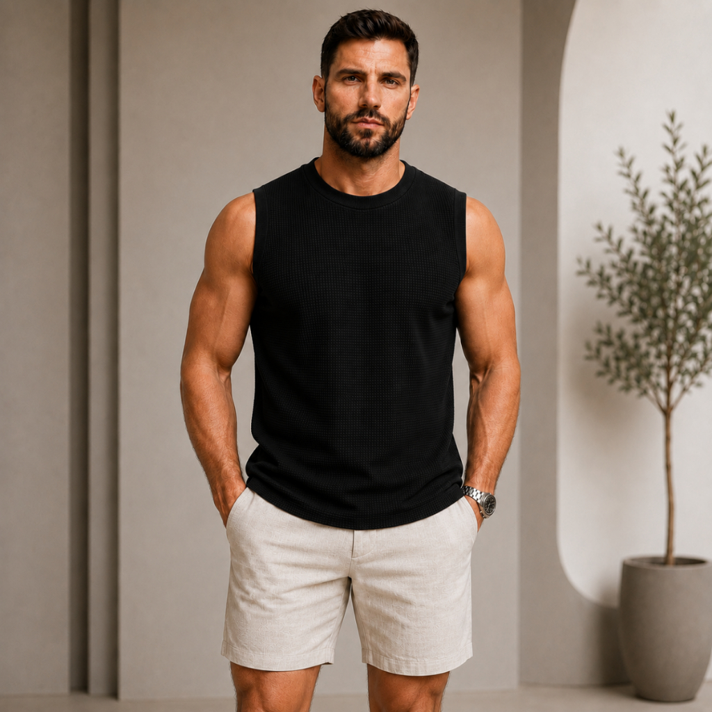 Regata Masculina Malha Texturizada Básica Casual Algodão Premium Elegante
