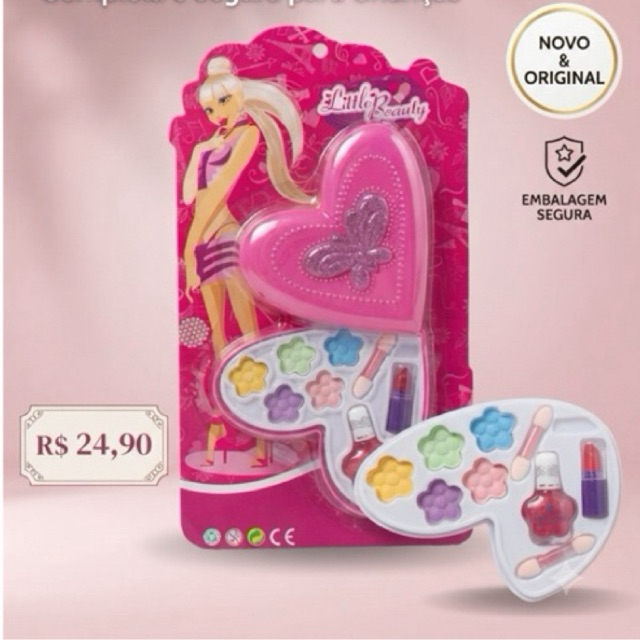 Kit Maquiagem Infantil Little Beauty com Sombras e Gloss Presente Dia das Crianças Menina