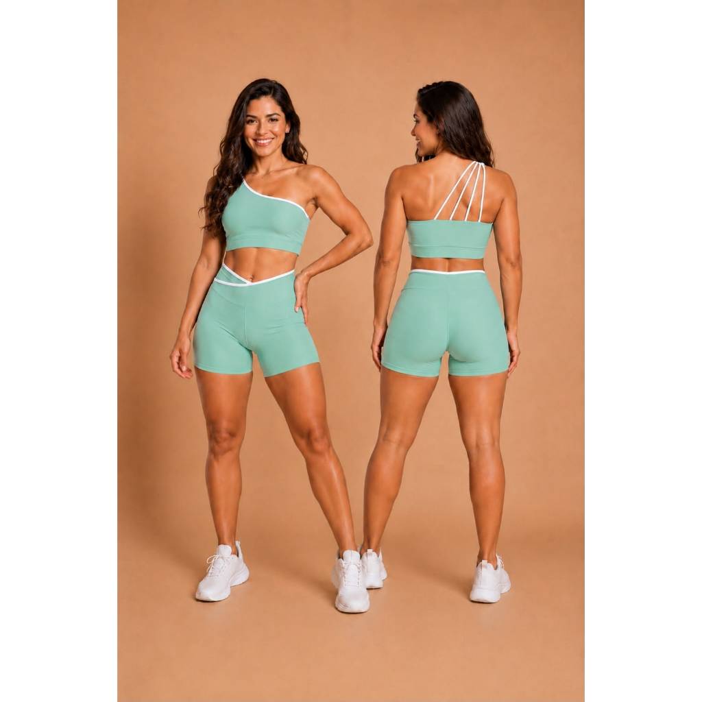 Conjunto Fitness Feminino Ombro Único Zero Transparência Academia Treino Musculação