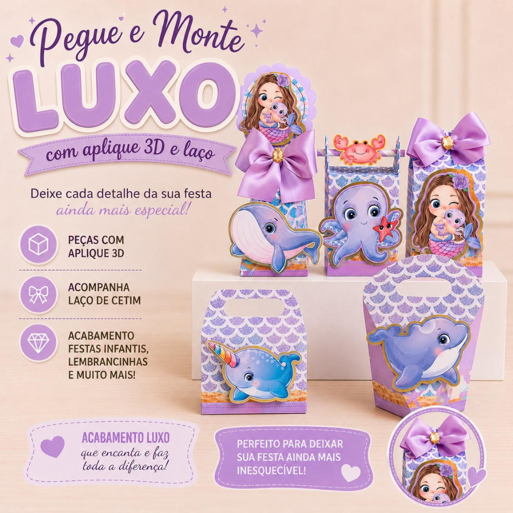 PEGUE E MONTE KIT FESTA SEREIA CAIXINHAS PERSONALIZADAS LEMBRANCINHAS